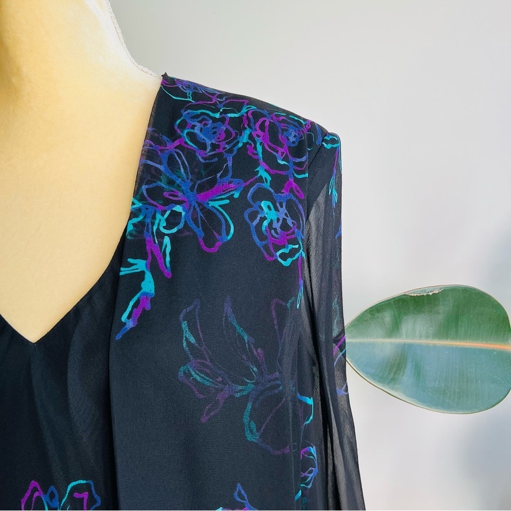 Jones New York Silk Midi Dress with Attached Sheer Bell Sleeve Jacket - Picture 4 of 8